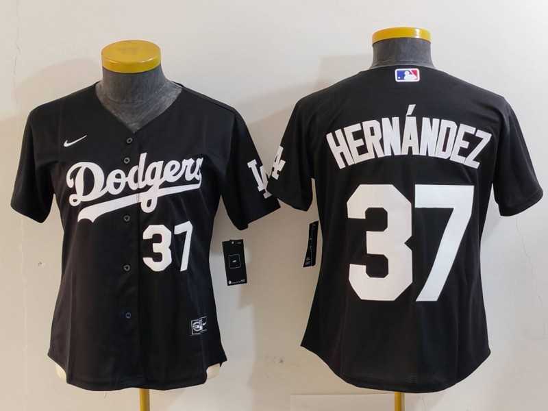 Womens Los Angeles Dodgers #37 Teoscar Hernandez Number Black Cool Base Stitched Jerseys